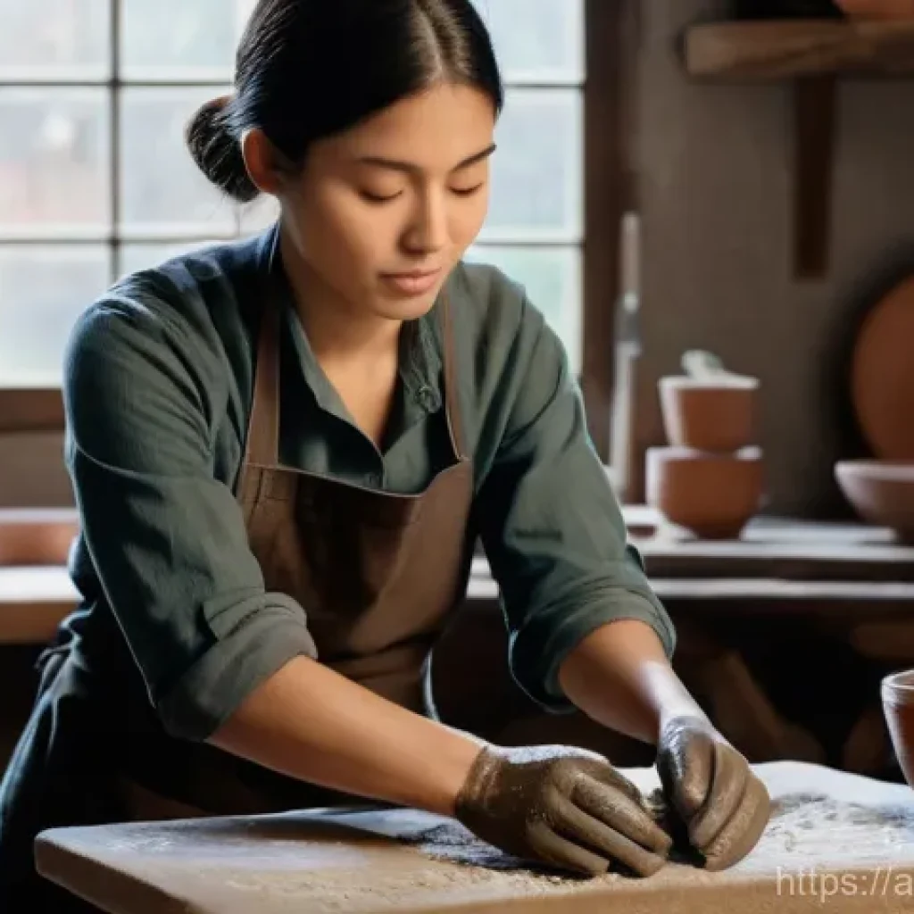 세라믹 전문가로서의 성장 - **A Ceramist's Journey: Hands on Clay**
    "A candid close-up shot of a female ceramist in her late...