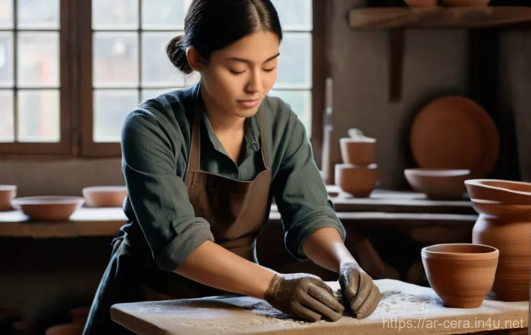 세라믹 전문가로서의 성장 - **A Ceramist's Journey: Hands on Clay**
    "A candid close-up shot of a female ceramist in her late...