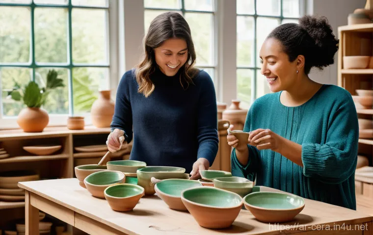 미술세라믹 직장생활 만족도 - **Prompt:** An atmospheric wide shot inside a traditional ceramic workshop, focusing on the dramatic...
