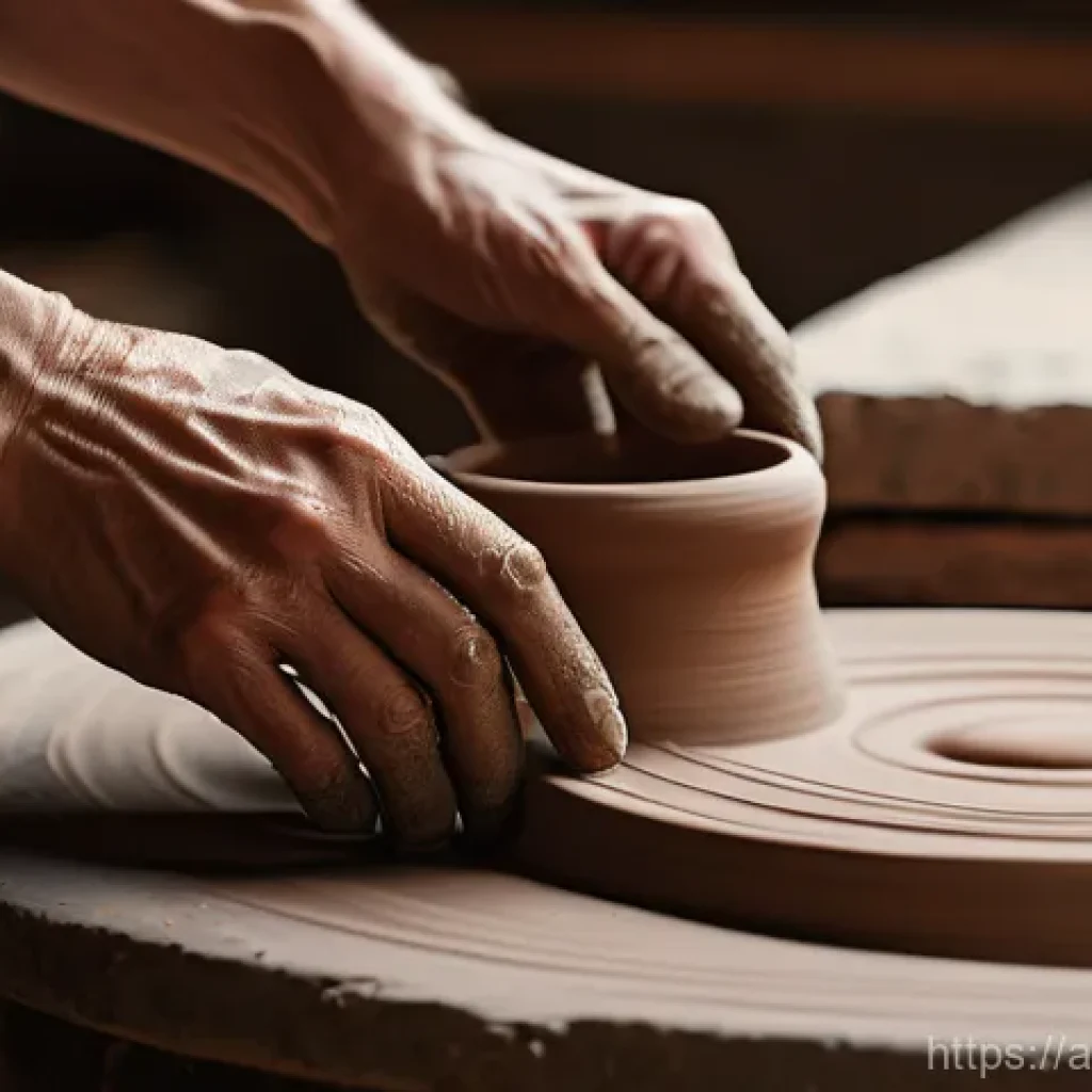 세라믹 공예 분야 자격증 - The Artisan's Focused Craft**

"A close-up shot of an adult ceramist's hands, with clean, well-maint...
